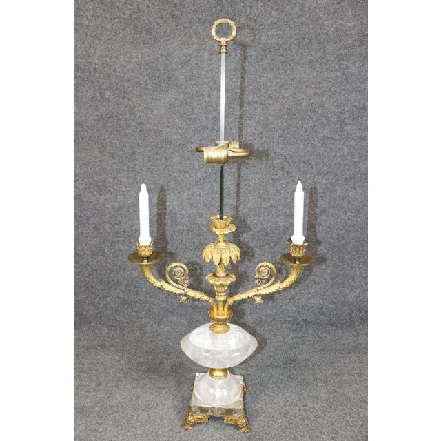 Metal Pair French Louis XV Style Bronze Ormolu & Rock Crystal Lamps For Sale - Image 7 of 14
