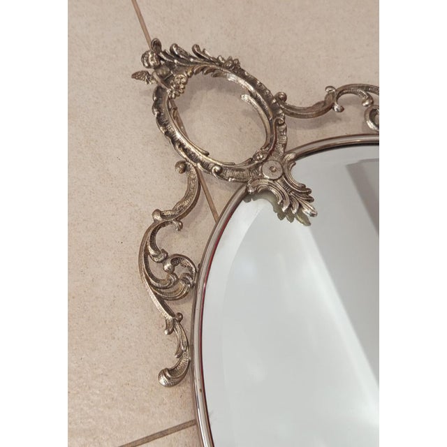 Mid-Century Modern Mid-Century Oval Wall Mirror in Brass with Angel Friezes, Italy, 1977 For Sale - Image 3 of 11
