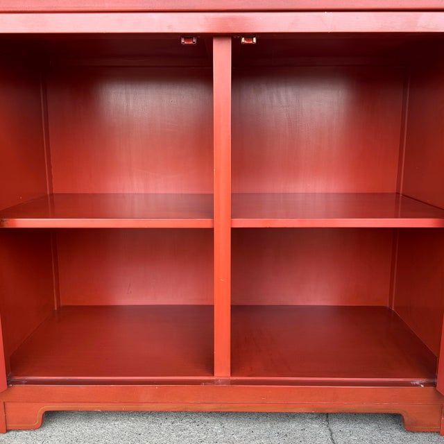Baker Chinoiserie Mid Century Red Lacquer Buffet For Sale - Image 11 of 12