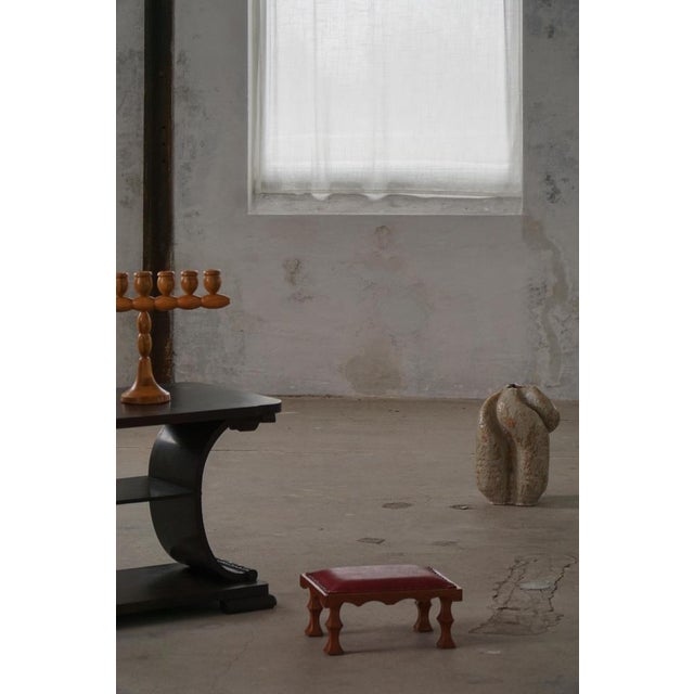 1950s Mid-Century Danish Carved Oak Ottoman with Red Leather Seat, 1950s For Sale - Image 5 of 16