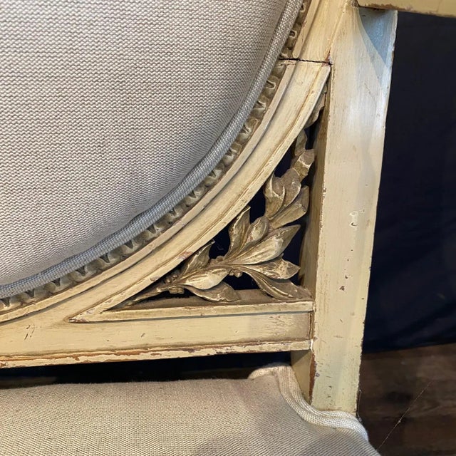 Antique Painted French Neoclassical Armchairs With New Upholstery - A Pair For Sale - Image 9 of 15