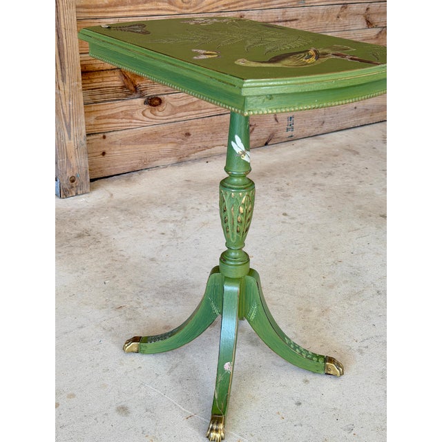 Antique Tripod Pedestal Table With Botanical Décor Finish and Brass Feet For Sale In Naples, FL - Image 6 of 11