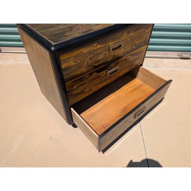 1970s Acid-Etched Brass & Ebony Lacquer Chest by Bernhard Rohne for Mastercraft For Sale - Image 11 of 12