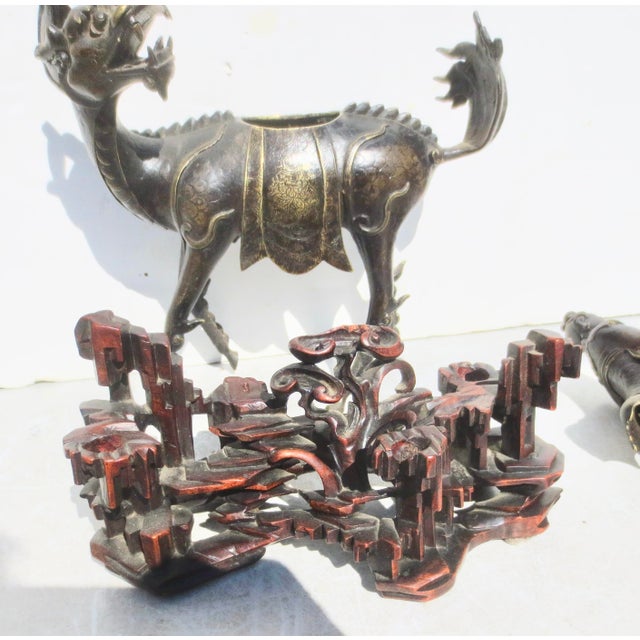 Wood Chinese Bronze Kuan Yin Mouted on Kylin Early19th For Sale - Image 7 of 17