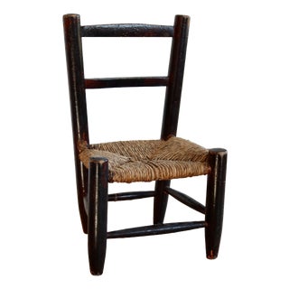 Small Antique Children's Chair in Wood with Straw Seat, 1950s For Sale