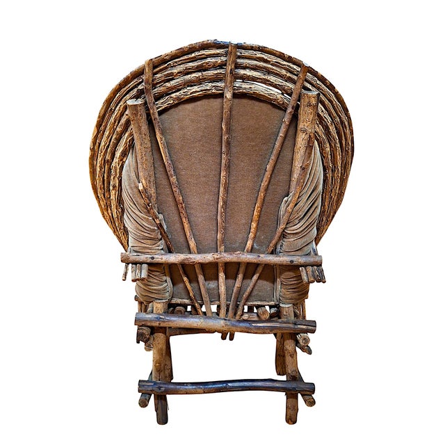 Vintage Adirondack Bent Willow, Velvet Mohair-Upholstered Chaise Lounge For Sale - Image 4 of 10