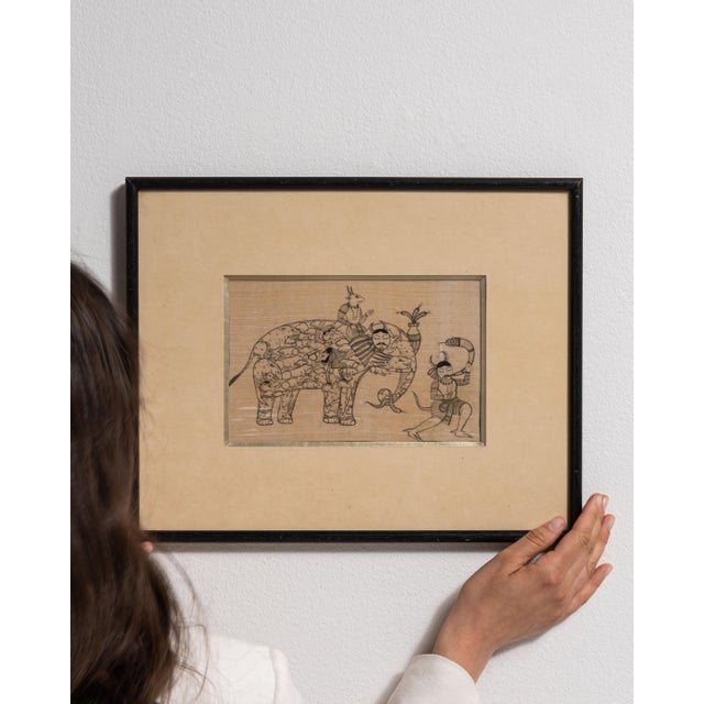 Glass Mid 20th Century India Gray Paper Drawing For Sale - Image 7 of 15