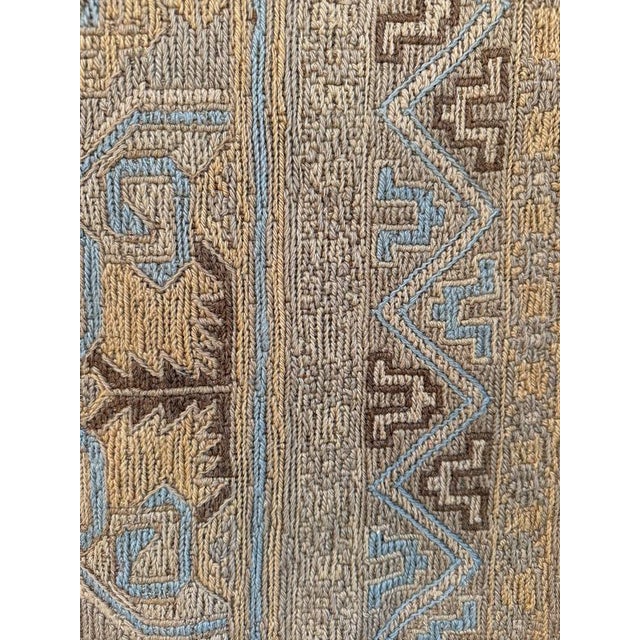 Large Early 20th Century Faded Blue and Camel Soumak Kilim Rug For Sale - Image 9 of 11