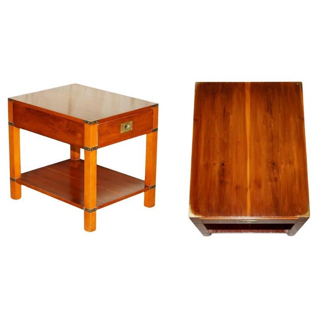 Military Campaign Style Yew Wood Side Table with Drawer For Sale - Image 17 of 17