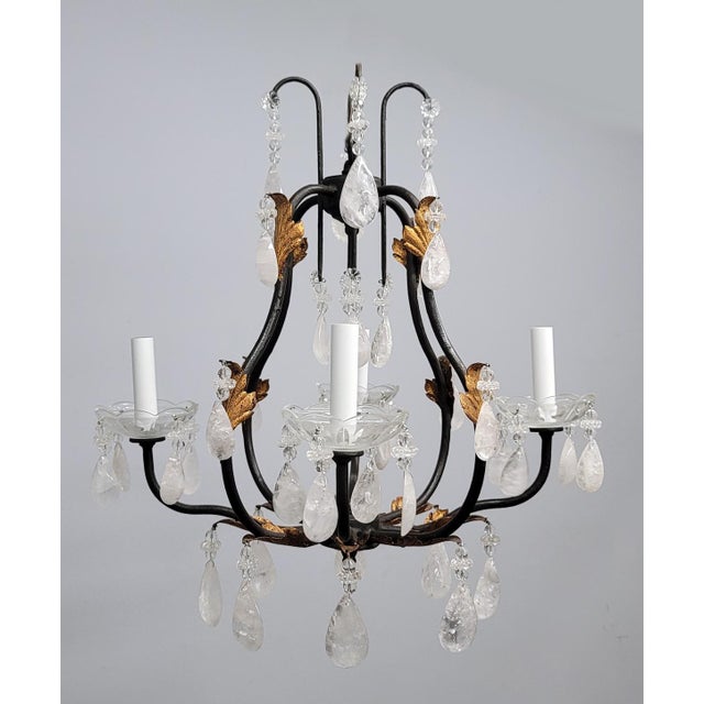Metal 21st Century Iron Chandelier With Antique Gold Leaf Accents Adorned With Quartz Crystals by Mario Lighting Inc For Sale - Image 7 of 7