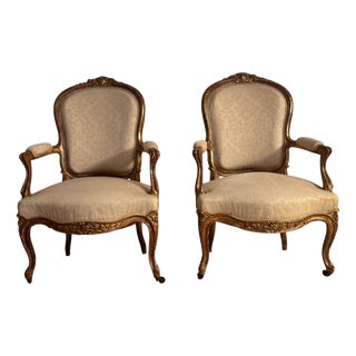 French Louis XV Style Giltwood Chairs, 1800s, Set of 2 For Sale
