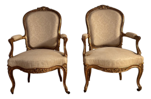 French Louis XV Style Giltwood Chairs, 1800s, Set of 2