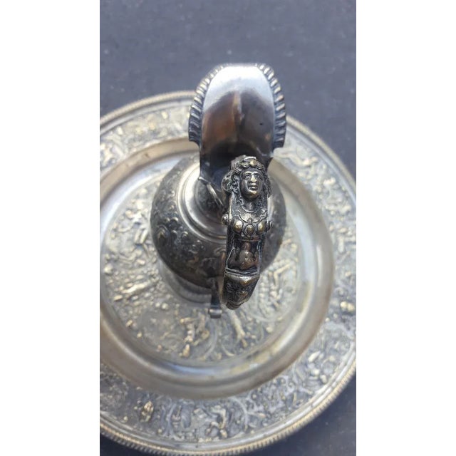 19th Century La Tempérance Ewer & Basin in Silvery Bronze after François Briot For Sale - Image 13 of 18