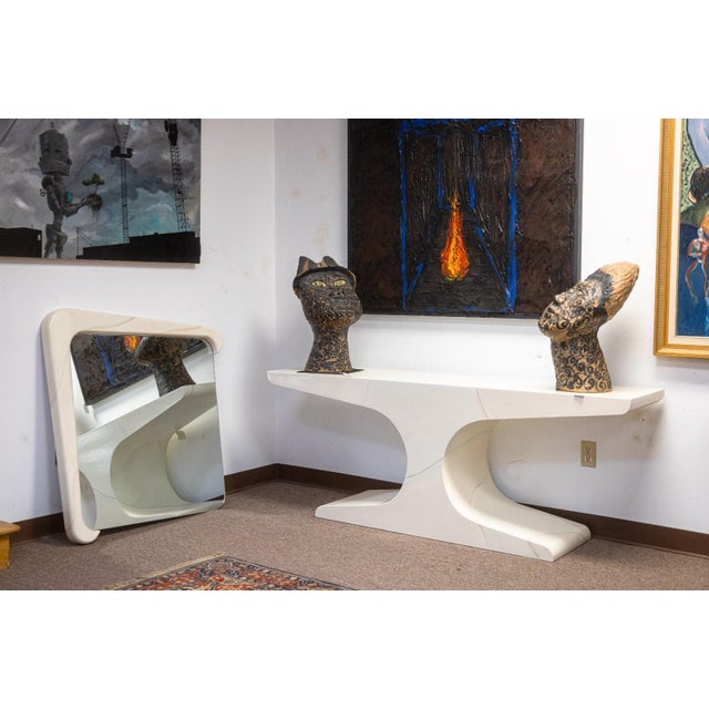 1970s Vintage 1970s Style White Laminate Console Table and Matching Diamond Mirror For Sale - Image 5 of 10