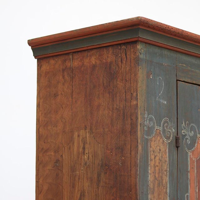 Wood Rustic Farmhouse Painted Folk Art Bridal Cabinet For Sale - Image 7 of 16