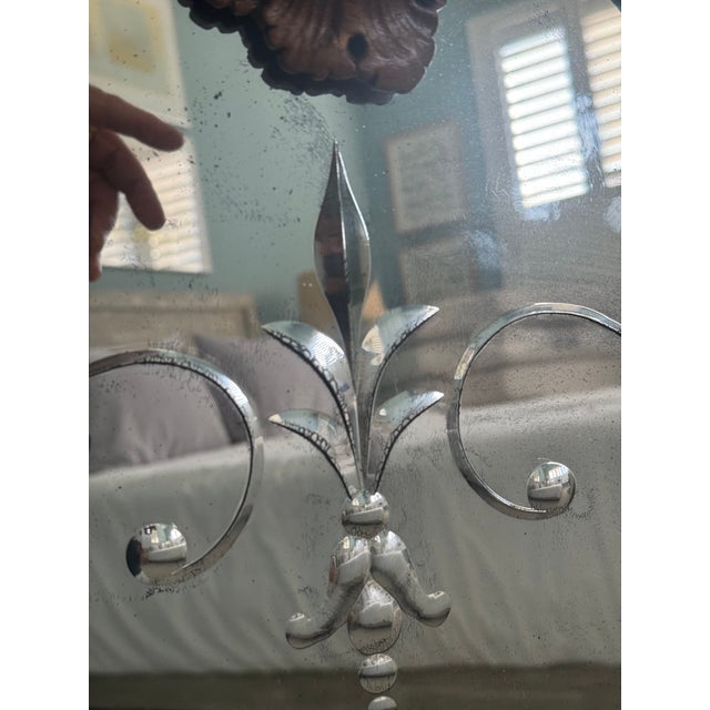 French Provincial Vintage Large Wall Mirror With Solid Wood Frame and Etched Glass For Sale - Image 3 of 6