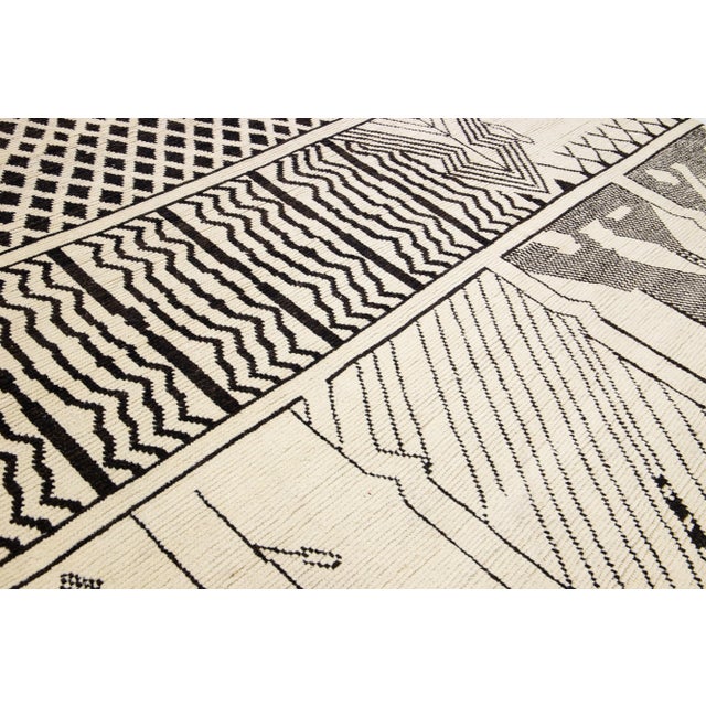 Modern Tribal Moroccan Style Handmade Beige Wool Rug For Sale - Image 10 of 11