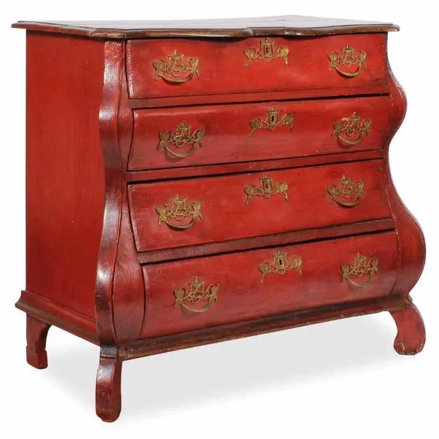 Ruby Red 18th Century Dutch Bombe Chest in an Old Red Surface For Sale - Image 8 of 8