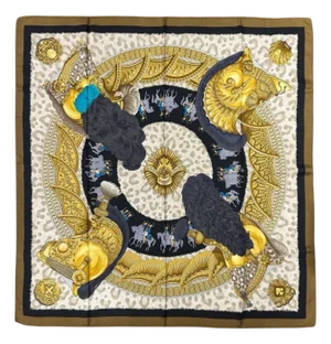 Hermes Casques et Plumets silk scarf In Olive and Black