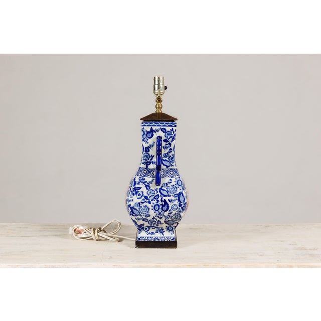 Blue and White Porcelain Table Lamp with Hand-Painted Court Scenes For Sale - Image 11 of 12