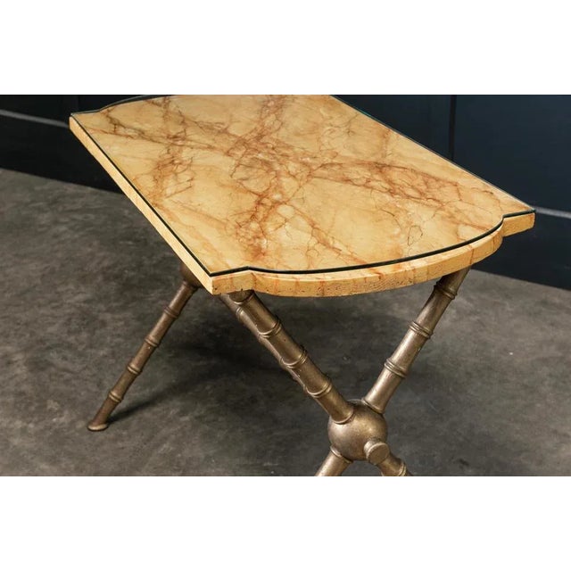 English Antique 19th century Faux Marble, Glass and Faux Bamboo side table, circa 1880. Provenance: Hambrook House,...