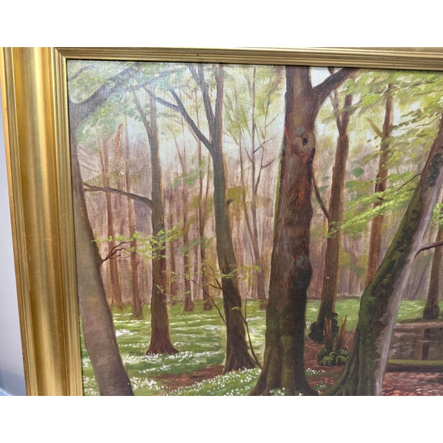 Large Antique 1919 Original Finn Wennerwald Landscape Marsh Woods Trail Painting For Sale - Image 11 of 12
