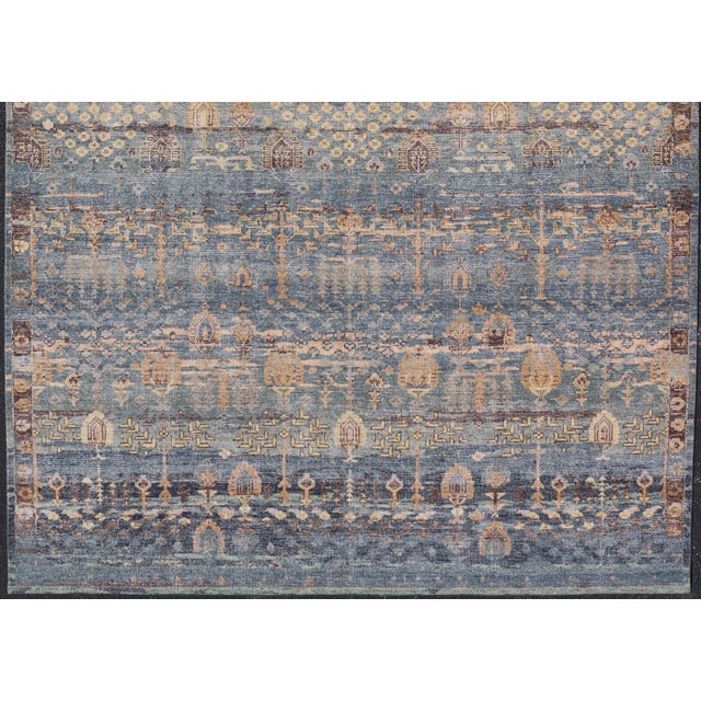 Layered Modern Khotan Rug by Keivan Woven Arts in Blue and Warm Sand 10 X 14 For Sale - Image 4 of 16