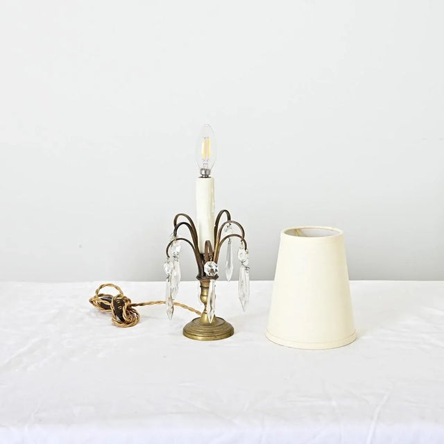 19th Century French 19th Century Petite Brass and Crystal Table Lamp For Sale - Image 5 of 8