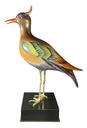 Crested Bird Polychrome Porcelain & Ormolu Sculpture, 1970s