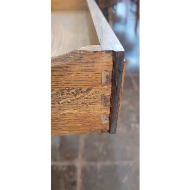 Antique 1880s Oak Desk With Drawer Quarter Sawn Grain For Sale - Image 4 of 12