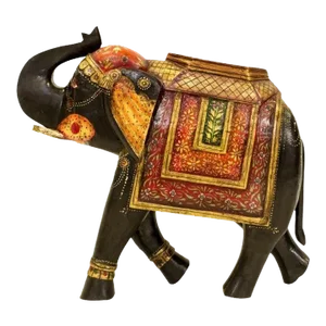 Vintage Solid Wood Hand Painted Elephant Garden Ornament