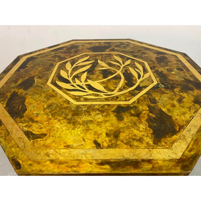 Mid-Century Octagonal Brass and Burl Veneer Coffee Table, 1970s For Sale - Image 12 of 18