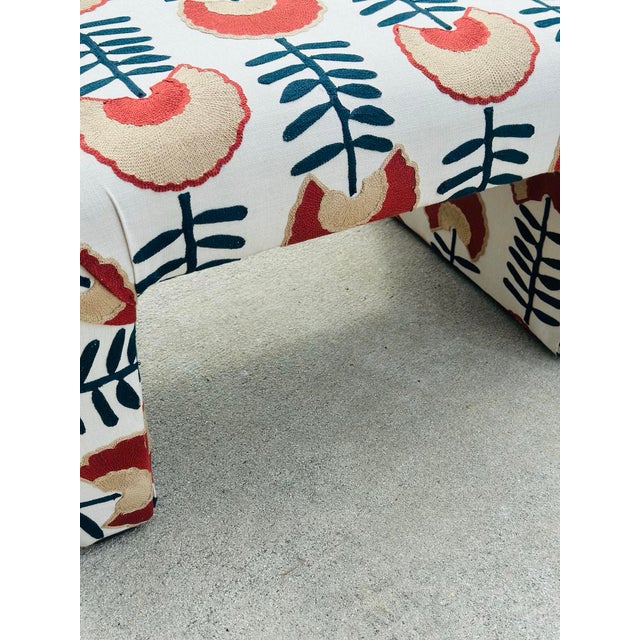 Vintage Waterfall Bench Reupholstered in Designer Fabric For Sale - Image 9 of 11