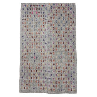 1960s Vintage Embroidered Gray Turkish Kilim Rug- 6′9″ × 10′5″ For Sale