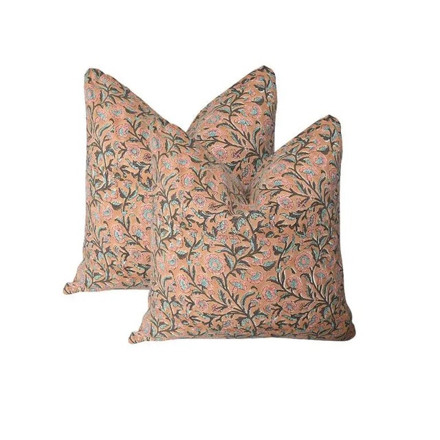 2020s Lee Radziwill Inspired Block Print Down Filled Flower Motif Pillow - India For Sale - Image 5 of 6
