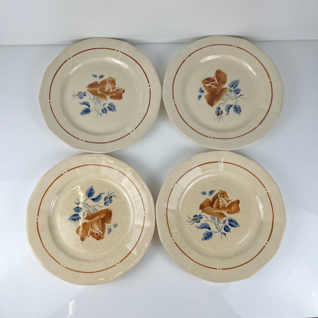 Ceramic Dessert Plates with Floral Motif from Sarreguemines, 1920s, Set of 4 For Sale - Image 7 of 10