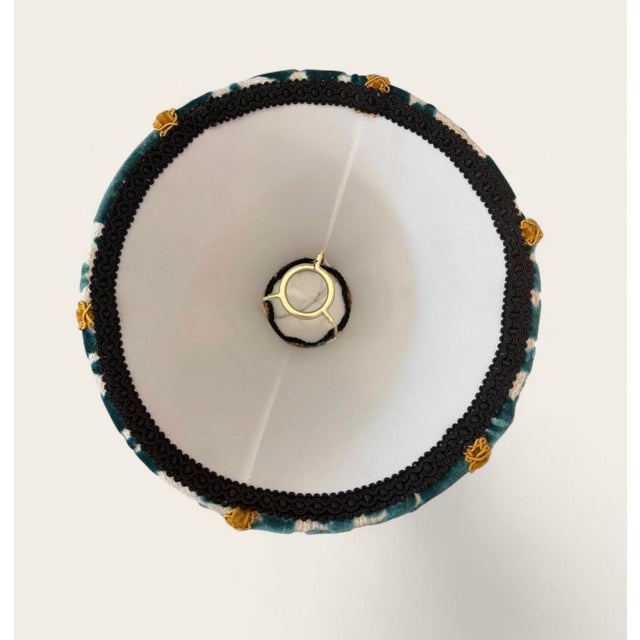 Whimsical and elevated, this custom lampshade is made in Covington “Luv Bunny” velvet fabric in a rich teal and ivory...
