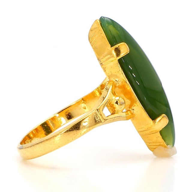 Vintage 25mm Green Nephrite Jade 18k Gold Cocktail Statement Ring For Sale - Image 10 of 10