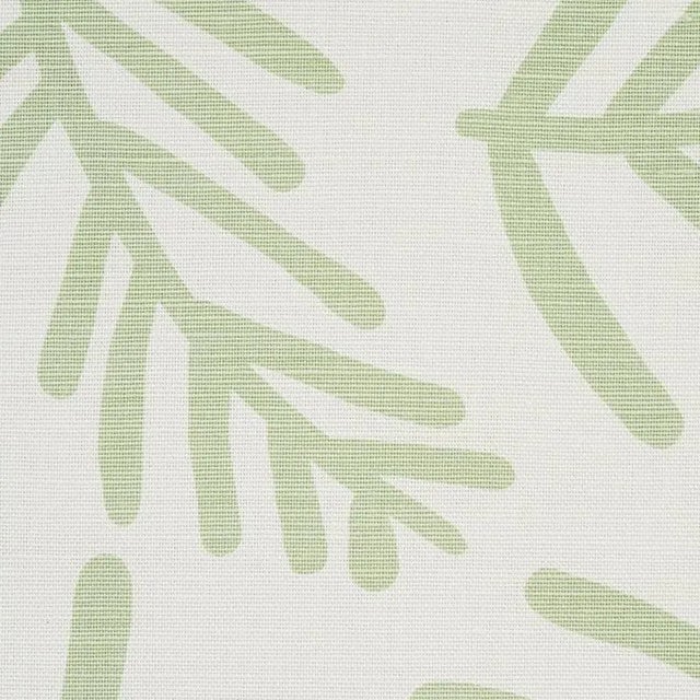 Abstract Schumacher X Caroline Z Hurley Tiah Cove Fabric in Sage Leaf For Sale - Image 3 of 4