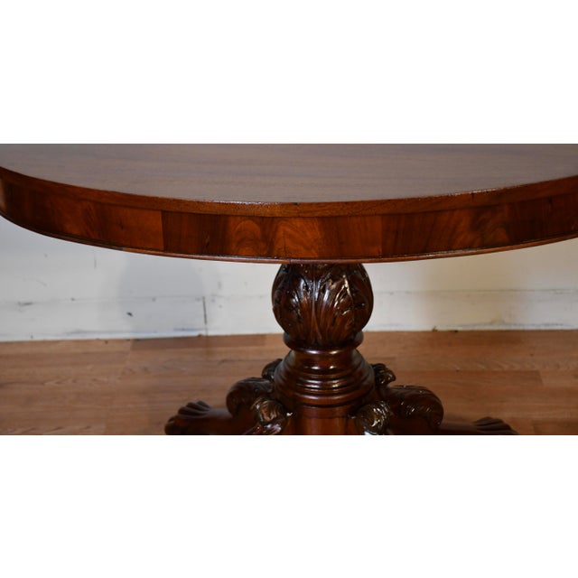 19th Antique American Empire Solid Mahogany Lion Feet Center Accent Table For Sale - Image 9 of 15