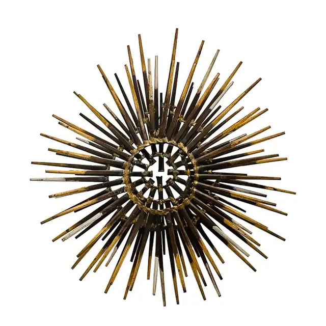 Mid 20th Century Diminutive Gilt Iron Two-Tier Sunburst Wall Sculpture by William Bowie For Sale - Image 13 of 13
