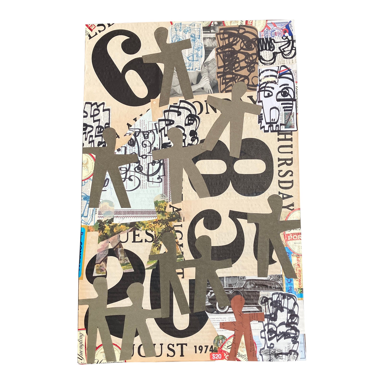 Contemporary Original Wayne Cunningham Abstract Collage/Marker Drawings ...