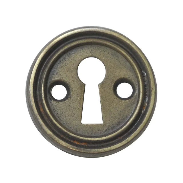Set of 10 Vintage Circular 1.5 In. Brass Plated Steel Door Keyhole Covers For Sale - Image 4 of 6