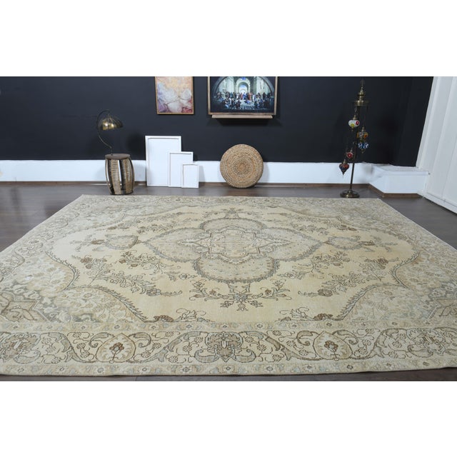 Beige 1970s Vintage Persian Handmade Wool Cotton Beige Area Rug For Sale - Image 8 of 10