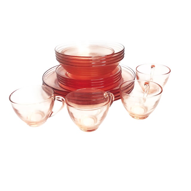 1960s Art Deco Pink Glass Dinnerware Set 18 Pieces Chairish