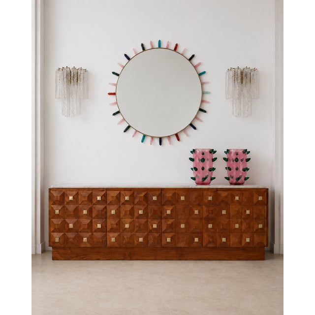 Round Mirror with Multicolored Semiprecious Stones by L.A. Studio, 1990s For Sale - Image 6 of 7
