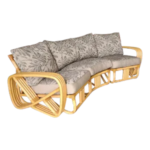 Impeccably Restored Paul Frankl Four Strand Rattan Four-Seat Corner Sectional Sofa