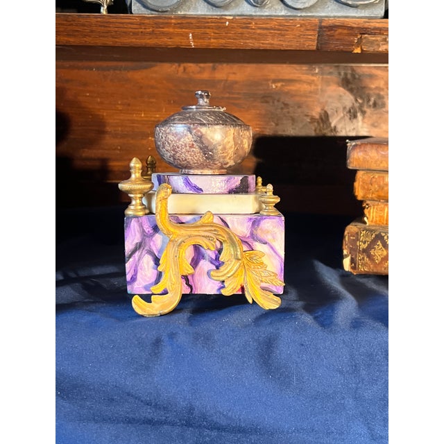 Napoleon III Style French Inkwell With Gilt Bronze Appliques and Marble Basin For Sale - Image 11 of 11