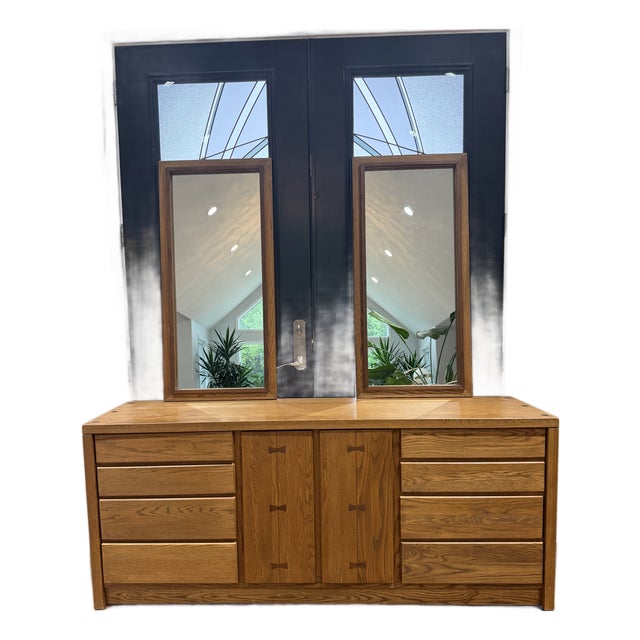 Vintage Russell Wright for Conant Ball Mid Century Modern Oak Dresser / Sideboard / Credenza With Mirrors For Sale