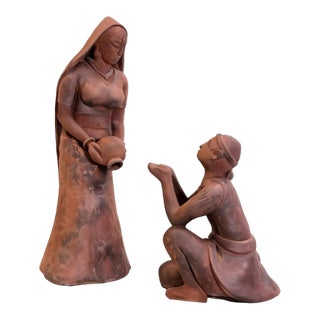 Antique Terracotta Indian Couple Figures -Two Piece Set For Sale